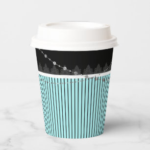Blau- und schwarze Streifen und Damast Druckpapier Pappbecher
