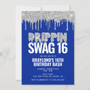Blau und Silber Drippin Swag 16 Geburtstag  Einladung