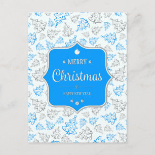 Blau und Silber Elegantes Weihnachtsbaummuster Feiertagspostkarte
