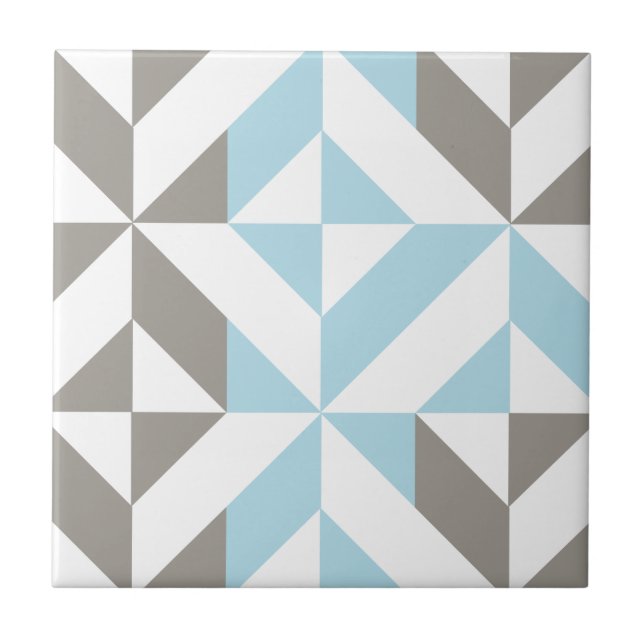 Blau und Silber Geometric ZigZag Fliese (Vorderseite)