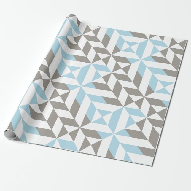 Blau und Silber Geometric ZigZag Geschenkpapier (Ungerollt)