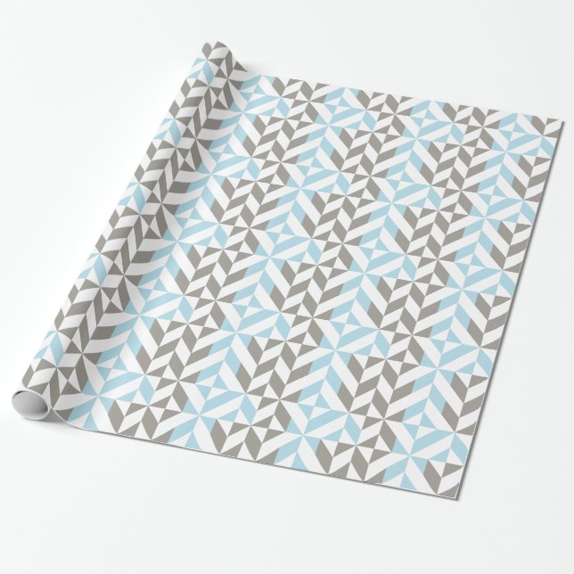 Blau und Silber Geometric ZigZag Geschenkpapier (Ungerollt)