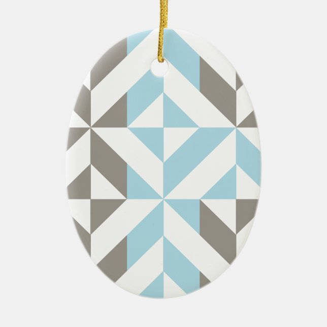 Blau und Silber Geometric ZigZag Keramik Ornament (Vorne)