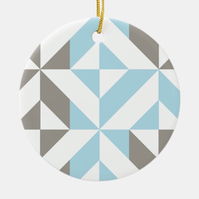 Blau und Silber Geometric ZigZag Keramik Ornament (Vorne)