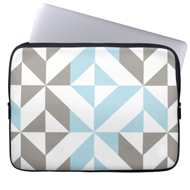 Blau und Silber Geometric ZigZag Laptopschutzhülle (Vorderseite)