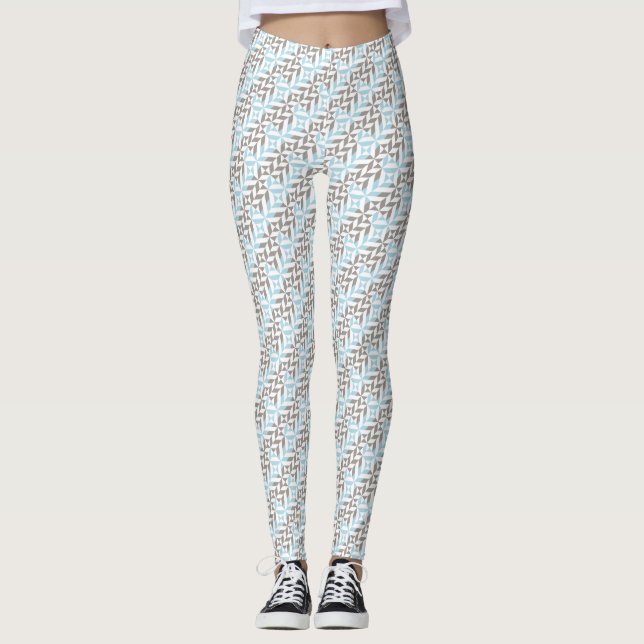 Blau und Silber Geometric ZigZag Leggings (Vorderseite)