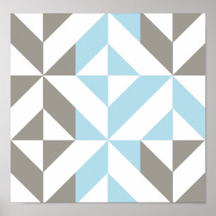 Blau und Silber Geometric ZigZag Poster