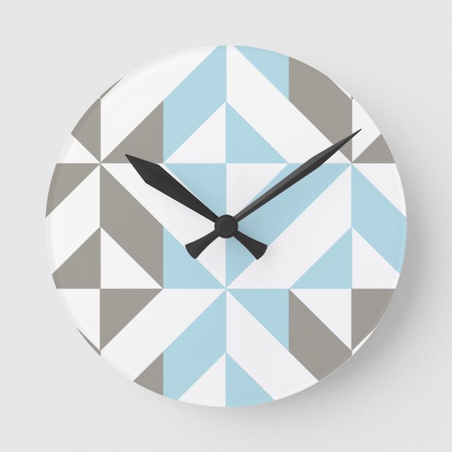 Blau und Silber Geometric ZigZag Runde Wanduhr (Vorderseite)