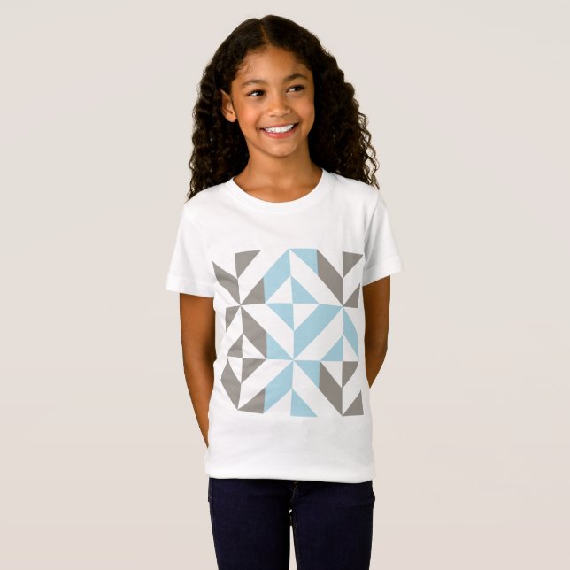 Blau und Silber Geometric ZigZag T-Shirt (Vorne ganz)