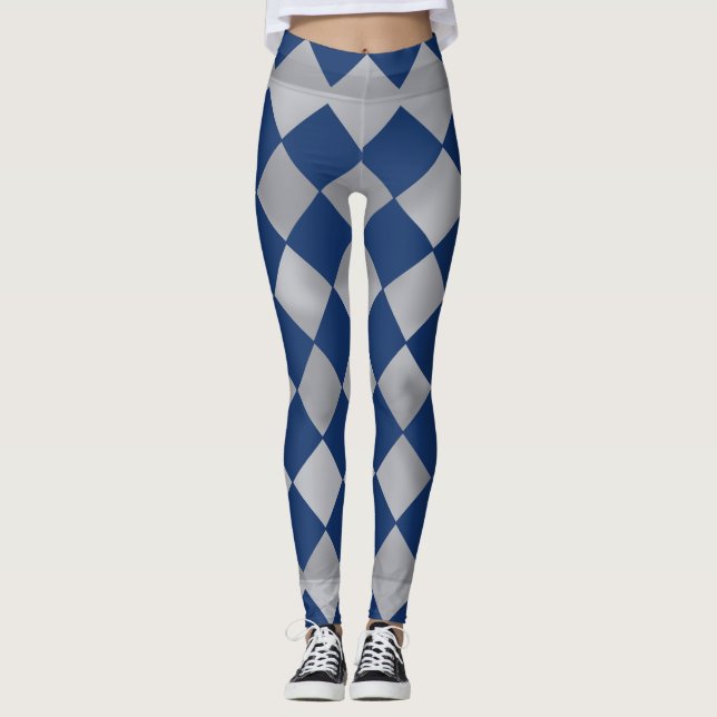 Blau und Silber Harlequin Gemusterte Leggings (Vorderseite)