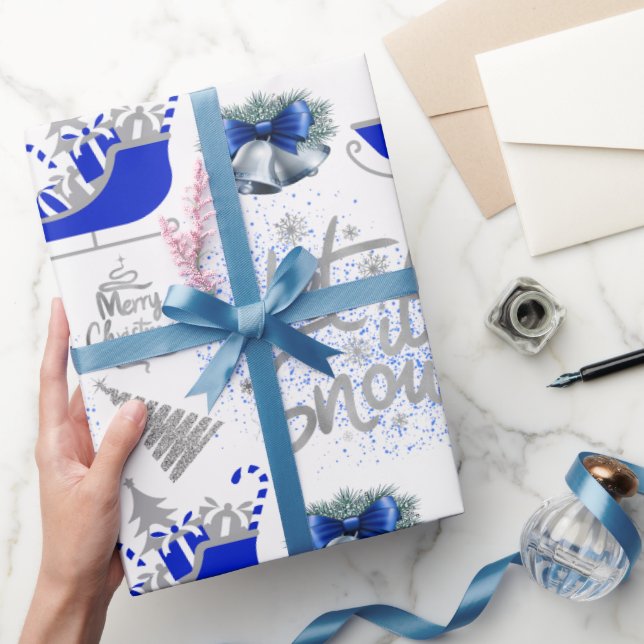 Blau und Silber lassen es auf Weiß schneefrei | Geschenkpapier (Schenken)