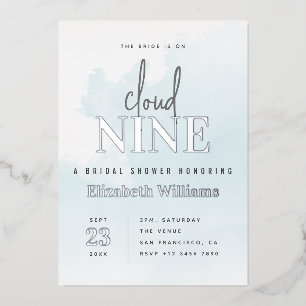 Blau und Silber modern auf Cloud 9 Brautparty Folieneinladung