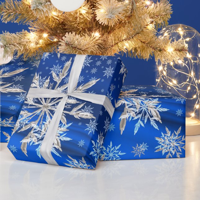 Blau und Silber Schneeflocken Weihnachten Geschenkpapier (Feiertage)