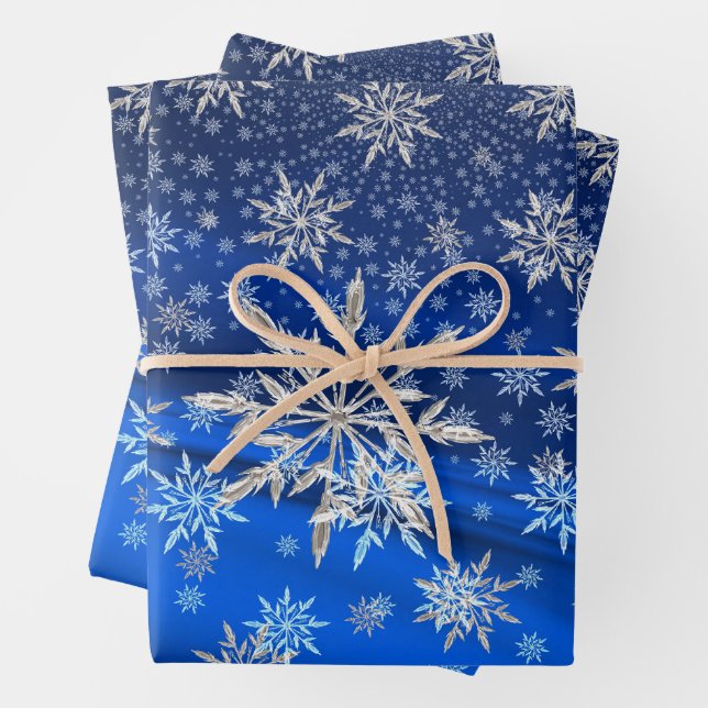 Blau und Silber Schneeflocken Weihnachten Geschenkpapier Set (Beispiel)