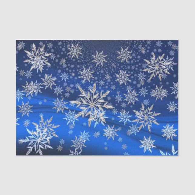 Blau und Silber Schneeflocken Weihnachten Seidenpapier (Vorderseite)