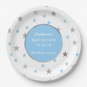 Blau-und Silber-Stern-Funkeln-Babypartydekor Pappteller
