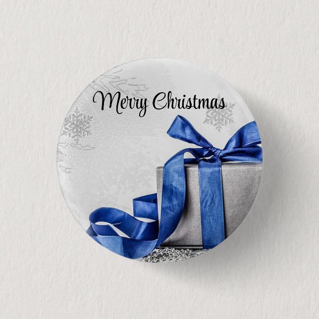 Blau und Silber Weihnachtsgeschenke Button (Vorderseite)