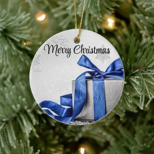 Blau und Silber Weihnachtsgeschenke Keramik Ornament (Baum)