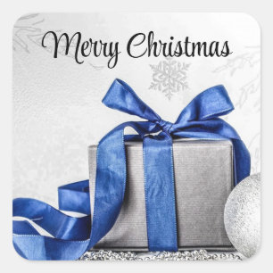 Blau und Silber Weihnachtsgeschenke Quadratischer Aufkleber