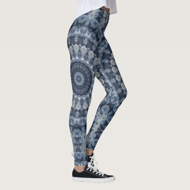 Blau- und Silbermandala-Muster Leggings (Rechts)