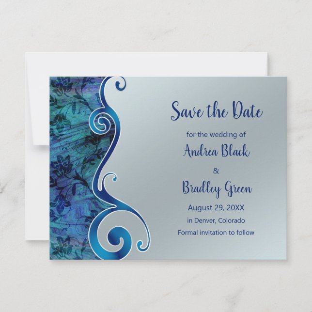 Blau- und Silberreflektionen Save the Date-Karte Save The Date (Vorderseite)