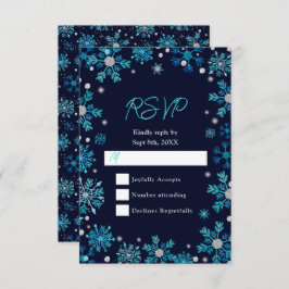 Blau- und Silberschneeflocken Winter RSVP Karte