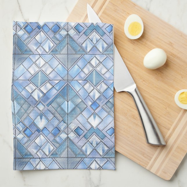 BLAU- UND SILVER-KUNST-DECO-MUSTER GESCHIRRTUCH (Viertel Falte)