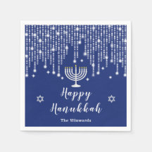 Blau und Silver String Lights Happy Hanukkah