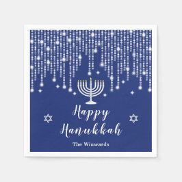 Blau und Silver String Lights Happy Hanukkah Serviette