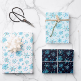 Blau und Silver Winter Schneeflocken Muster Geschenkpapier Set