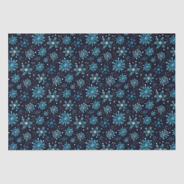 Blau und Silver Winter Schneeflocken Muster Seidenpapier (Vorderseite)