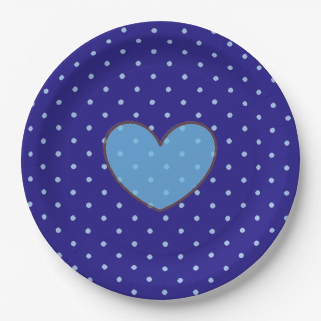 Blau und Tan Polka Dotted Party Plate Pappteller (Vorderseite)