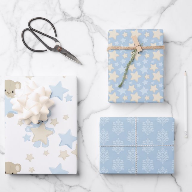 BLAU- UND TAN-TEDDY-BÄREN UND -BÄREN GESCHENKPAPIER SET (Vorderseite)