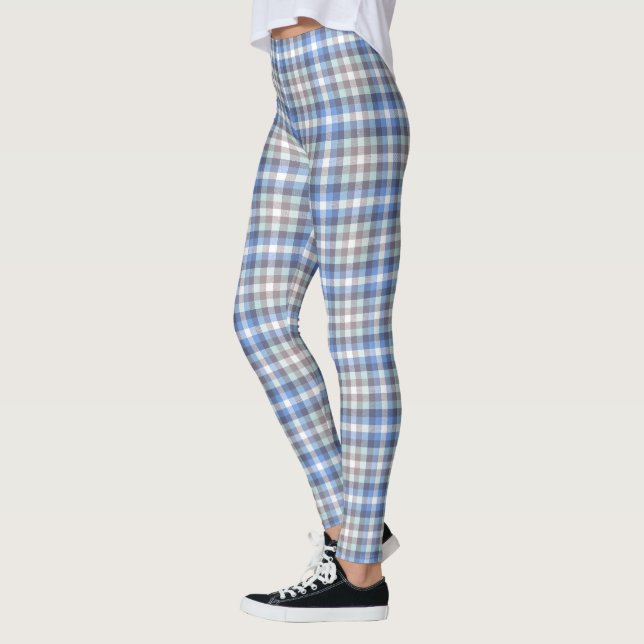 Blau und Taupe Tartan Muster Leggings (Links)