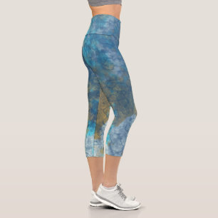 Blau und Türkis Abstrakt Capri Leggings
