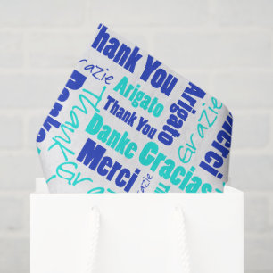 Blau und Türkis DANK IHNEN Word Collage Seidenpapier