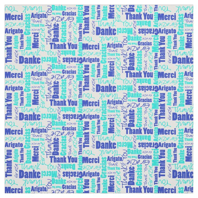 Blau und Türkis Vielen Dank Word Cloud Stoff (Muster)
