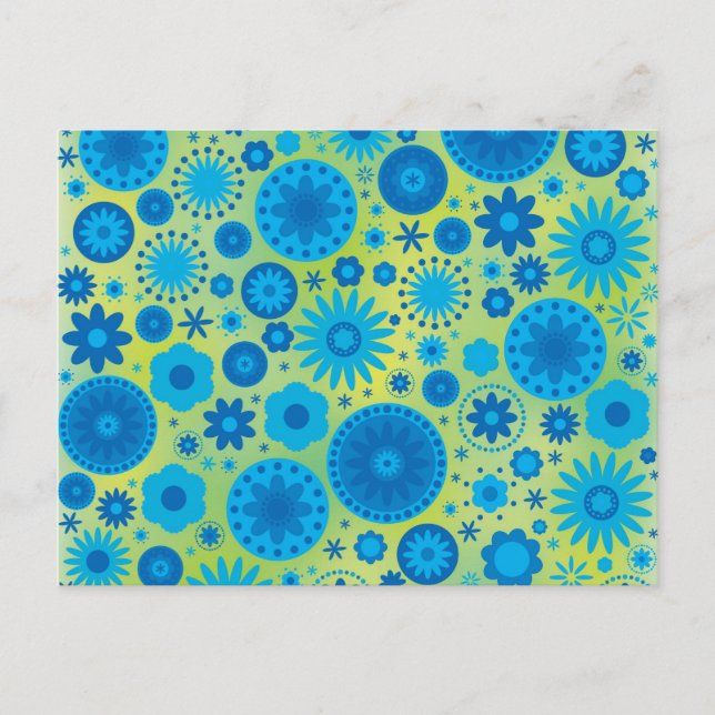 Blau und Türkisblau Das Muster der Hippie-Blume Postkarte (Vorderseite)
