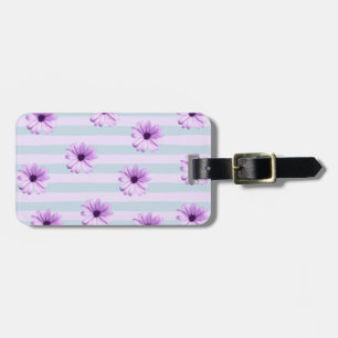 blau und violett gestreiftes Gänseblumenmuster Gepäckanhänger