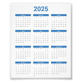 Blau und Weiß 2025 Jahr auf einen Blick Fotodruck