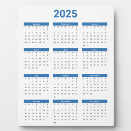 Blau und Weiß 2025 Jahr auf einen Blick Fotoplatte