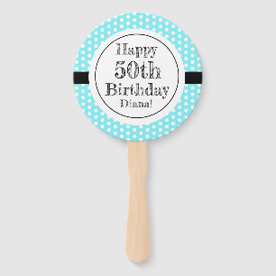 Blau und weiß 50. Geburtstag Polka Dots Fächer