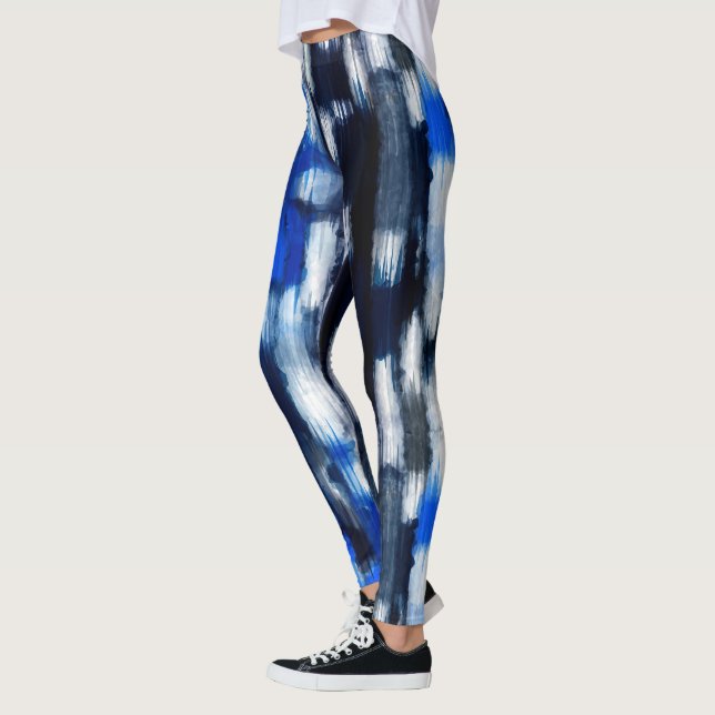 Blau und Weiß Abstrakt Leggings (Links)
