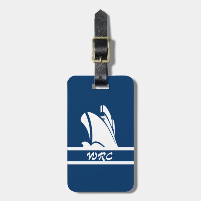 Blau und Weiß auf dem Kurs mit Monogramm Gepäckanhänger (Vorderseite vertikal)