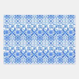 Blau und Weiß Azulejo Spanisch Azul Muster Wrappi Geschenkpapier Set