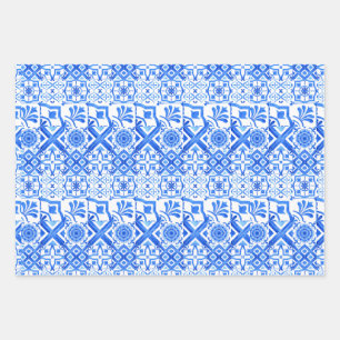 Blau und Weiß Azulejo Spanisch Azul Muster Wrappi Geschenkpapier Set