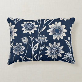 Blau und Weiß - Blockdruckweise im Boho-Blumenform Dekokissen