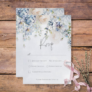Blau und Weiß Blumen Moderne RSVP Karte