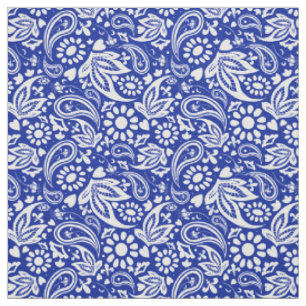 Blau und Weiß Boho Paisley Muster Stoff