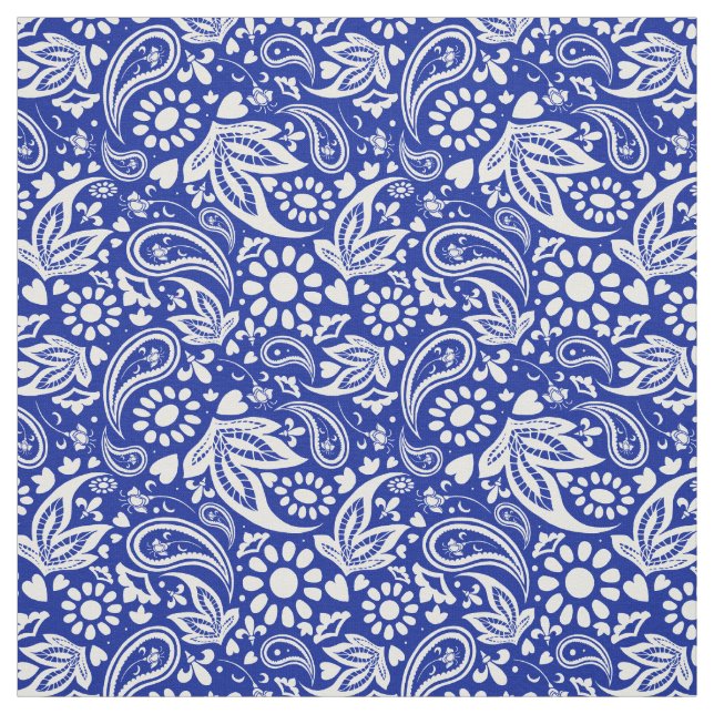 Blau und Weiß Boho Paisley Muster Stoff (Muster)